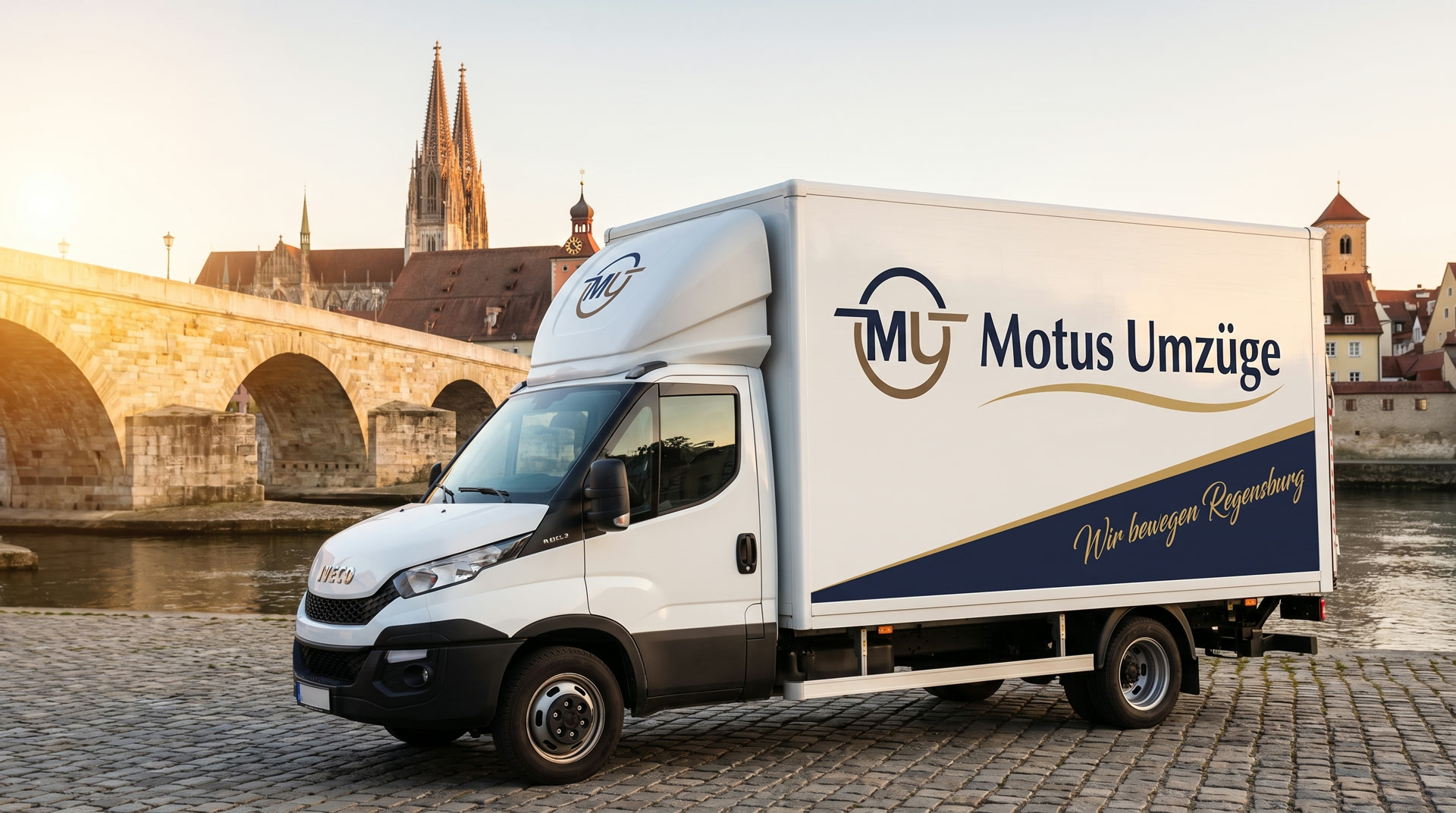 Motus Umzüge LKW vor der Steinernen Brücke in Regensburg